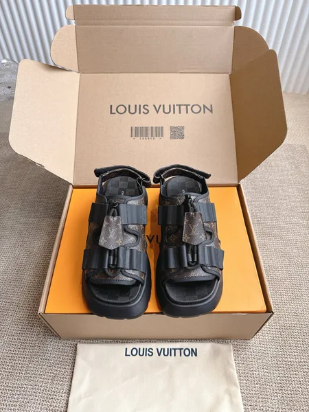 Louis Vuitton Women Brown Leather Patterned Sandals product photo