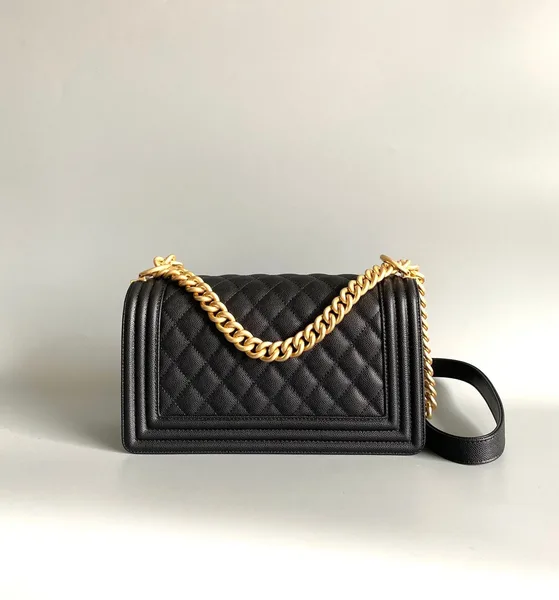 Chanel Medium 25 Boy Bag In Black Lambskin Gold Hardware product view 7