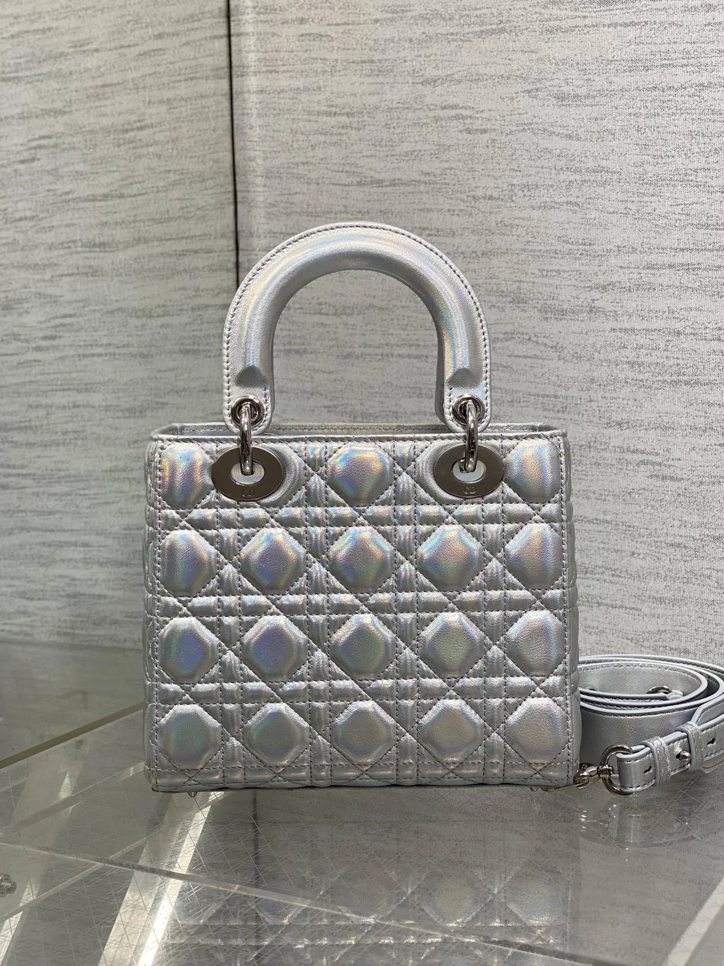 Dior metallic silver Cannage lambskin Bag product view 3