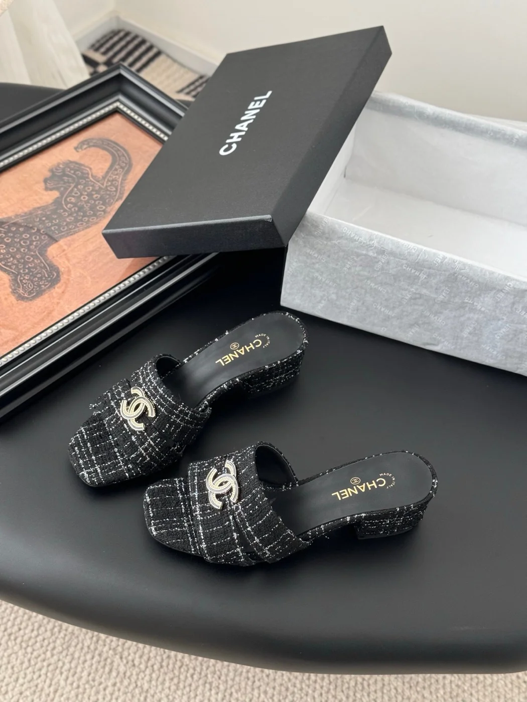 Chanel Women Black Tweed Mules product view 2