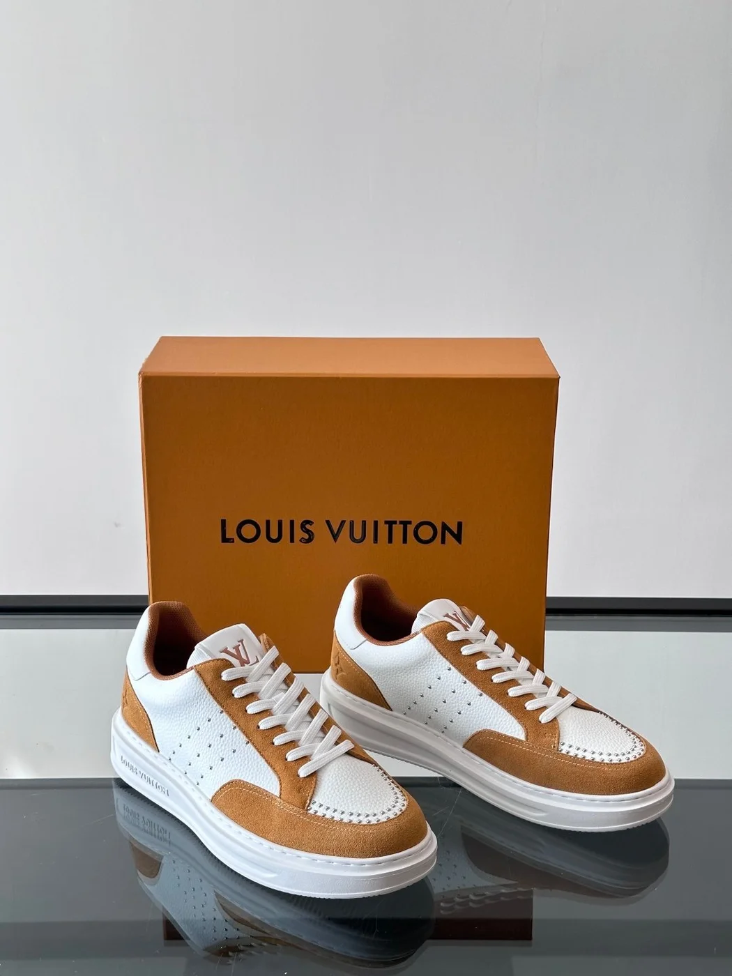 Louis Vuitton Men White Brown Suede Leather Sneakers product view 5