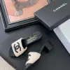 Chanel Women Beige Woven Fabric Black Leather Slides product view 4