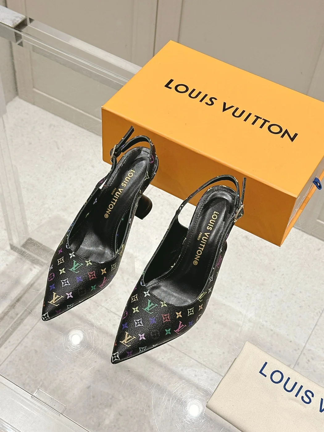 Louis Vuitton Women Black Patterned Leather Heels product view 1