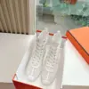 Hermès Women White Mesh Leather Sneakers product view 3