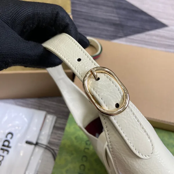 Gucci Jackie Small Shoulder Bag 27 In White Cracked Lacquer Calfskin Gold Hardware product view 2