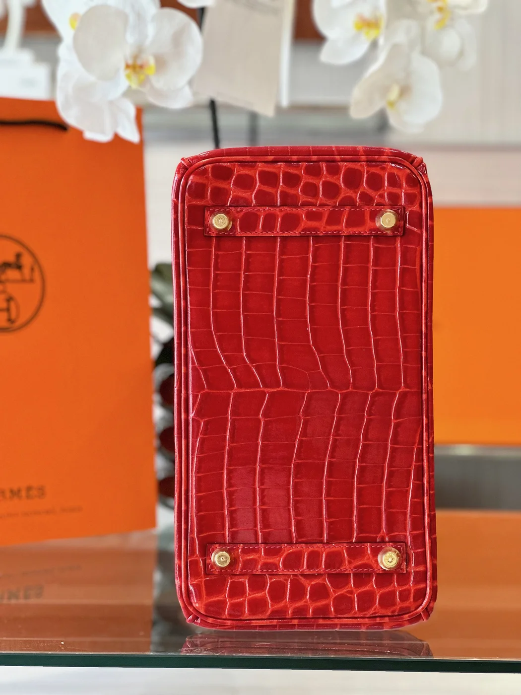 Hermès Birkin 30 Red/Liam Blue Crocodile Leather Gold Hardware. – Custom Made Bag product view 6