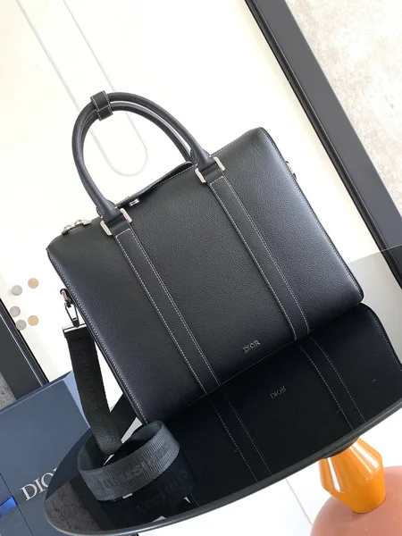 Dior Lingot Briefcase in black grained calfskin leather product view 1