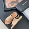 Chanel Women Beige Canvas Crystal Logo Sandals product view 4