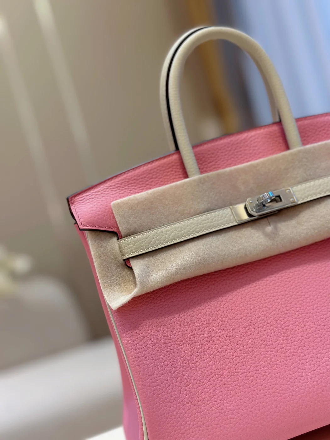 Hermès Birkin 25 Pink/Beige Customize Palladium Hardware Bag product view 7
