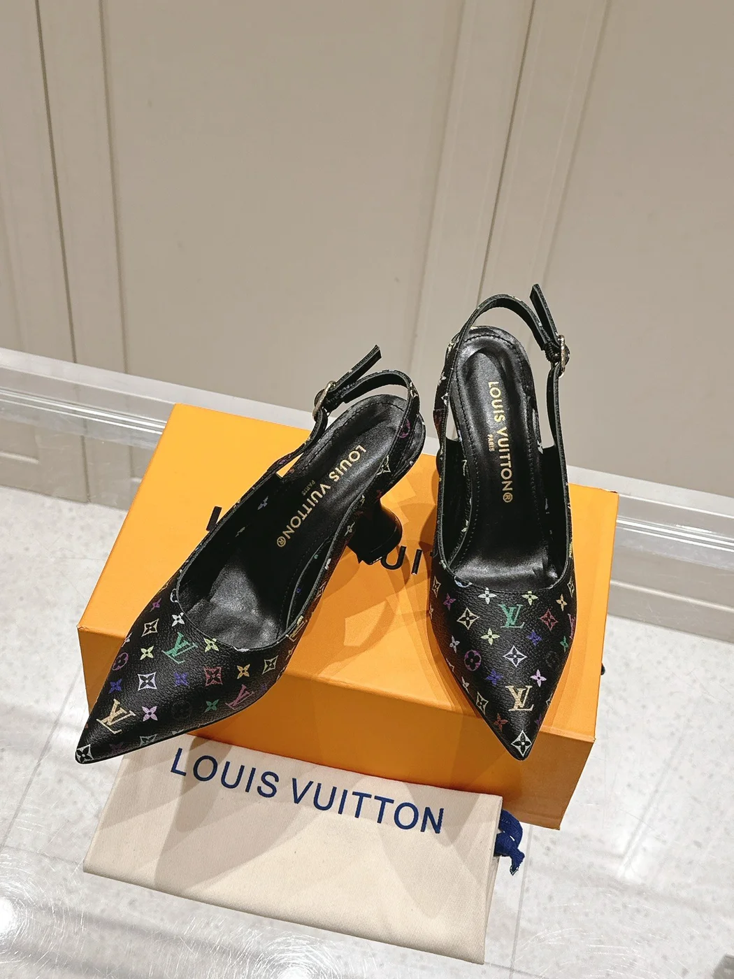 Louis Vuitton Women Black Patterned Leather Heels product view 5