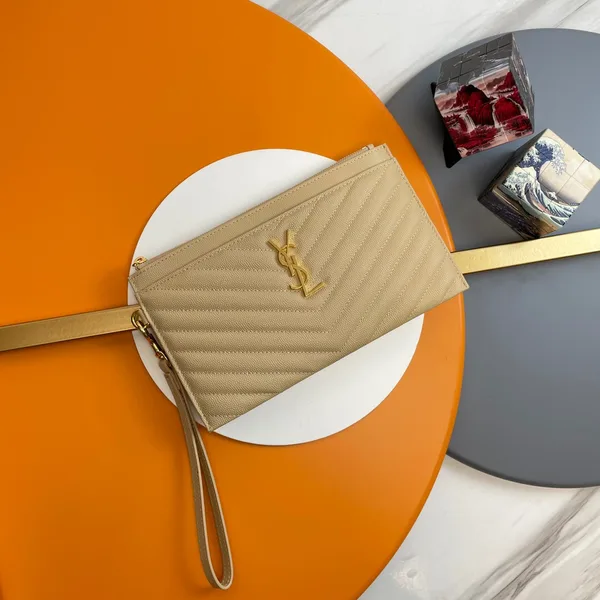 Saint Laurent Cassandre MATTELASÈ Large Zipped Pouch In Grain De Poudre Embossed Leather product view 4