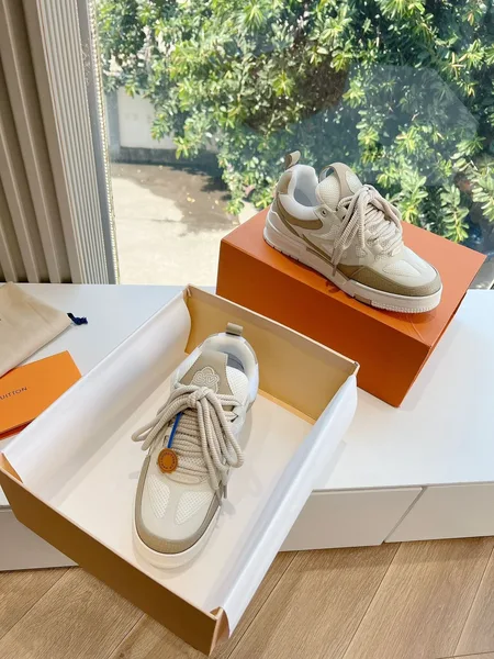 Louis Vuitton Women Beige Mesh Leather Sneakers product view 4