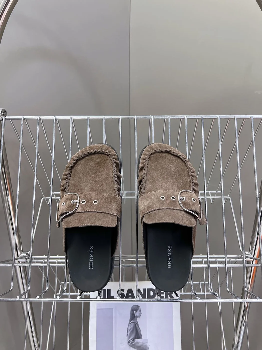 Hermès Women Brown Suede Buckle Mules product view 6