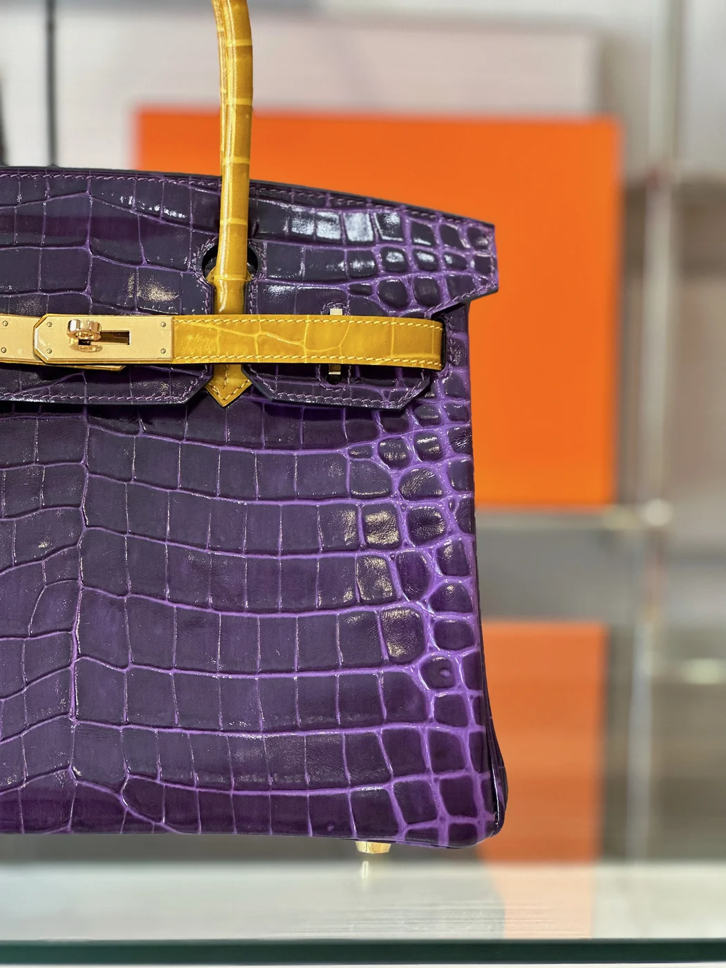 Hermès Birkin 30 Purple/Gold Crocodile Leather Gold Hardware – Custom Made Bag product view 6
