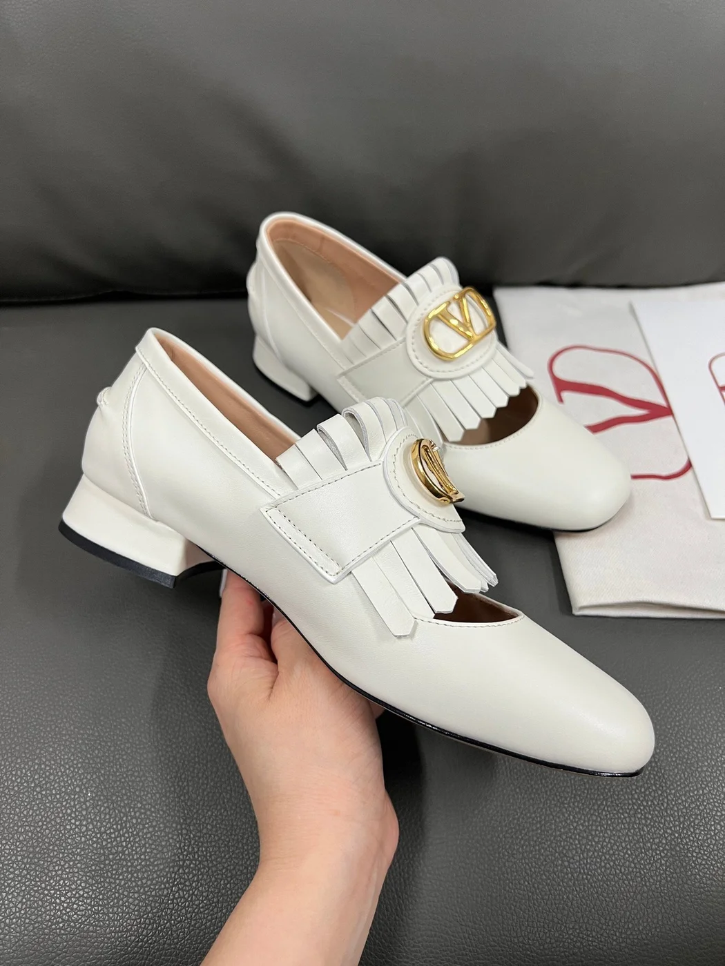 Valentino Women White Fringe Loafers with Block Heel product view 2