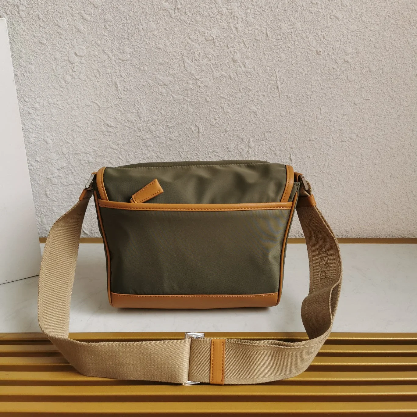 Prada Messenger Bag 20 In Khaki Green Re-Nylon And Brown Calfskin Trim product view 4