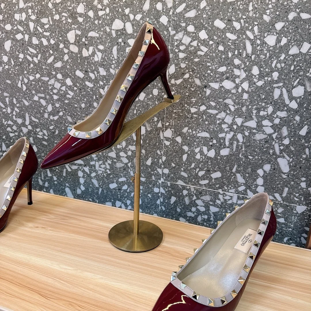 Valentino Women Burgundy Patent Leather Studded Pumps product view 3