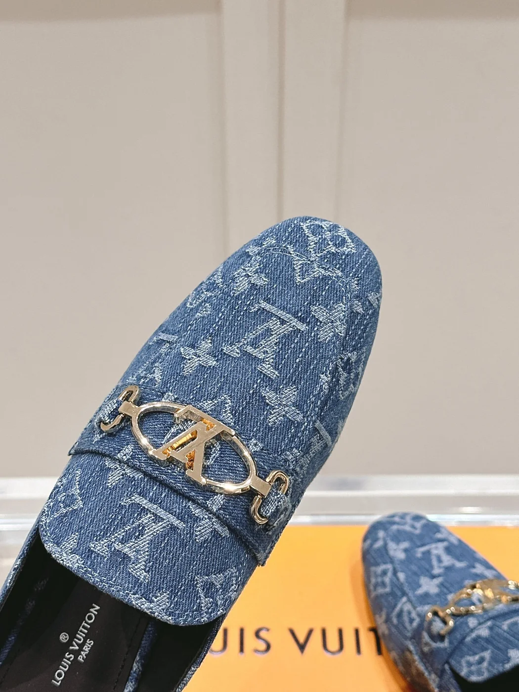 Louis Vuitton Women Blue Denim Leather Mules product view 2