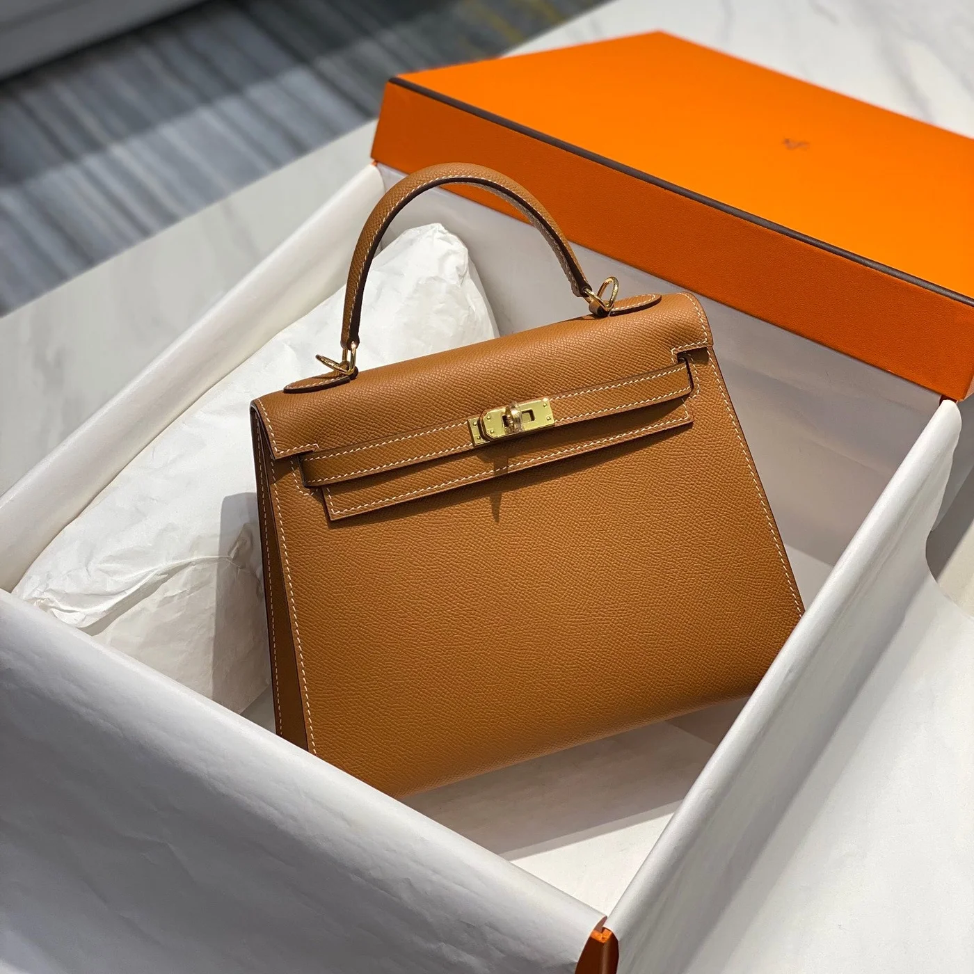 Hermès 25 cm In Gold Epsom Gold Hardware Bag