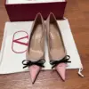 Valentino Women Pink Leather Bow Detail Kitten Heel Pumps product view 5