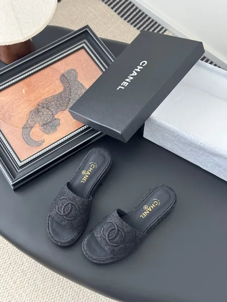 Chanel Women Black Fabric Slide Sandals product view 5