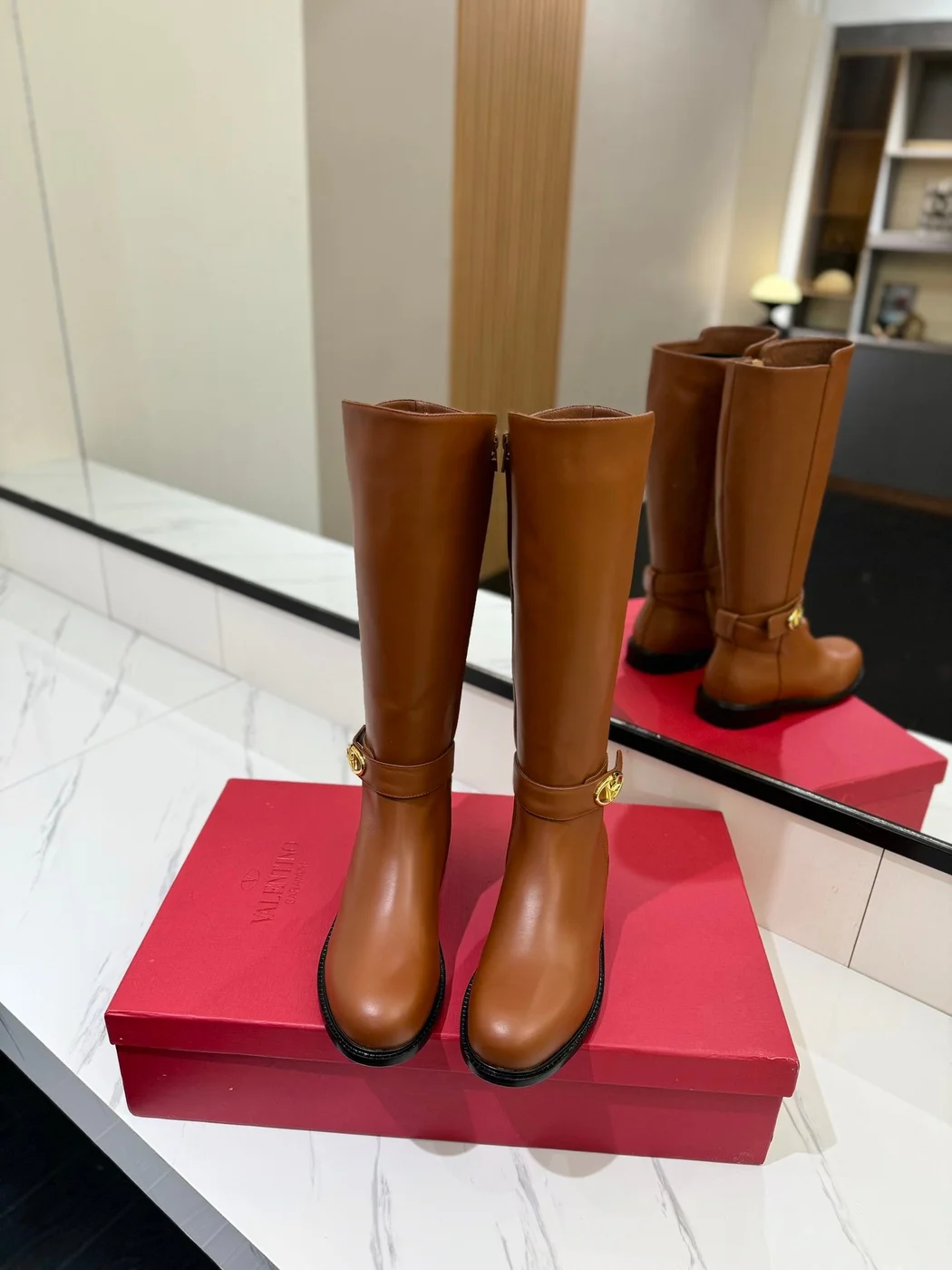 Valentino Women Brown Leather Knee High Boots product view 4