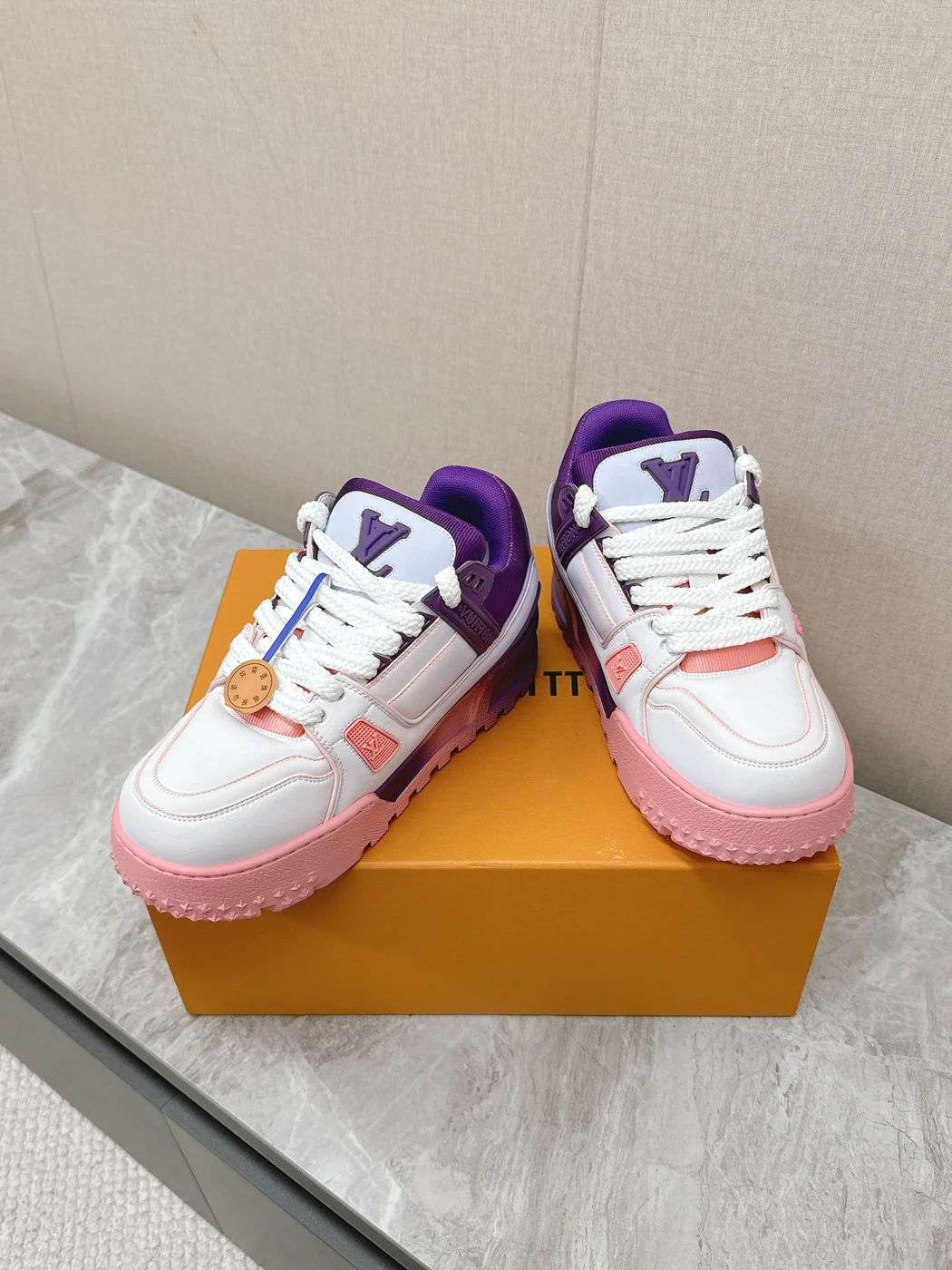 Louis Vuitton Women White Pink Purple Leather Sneakers product view 2