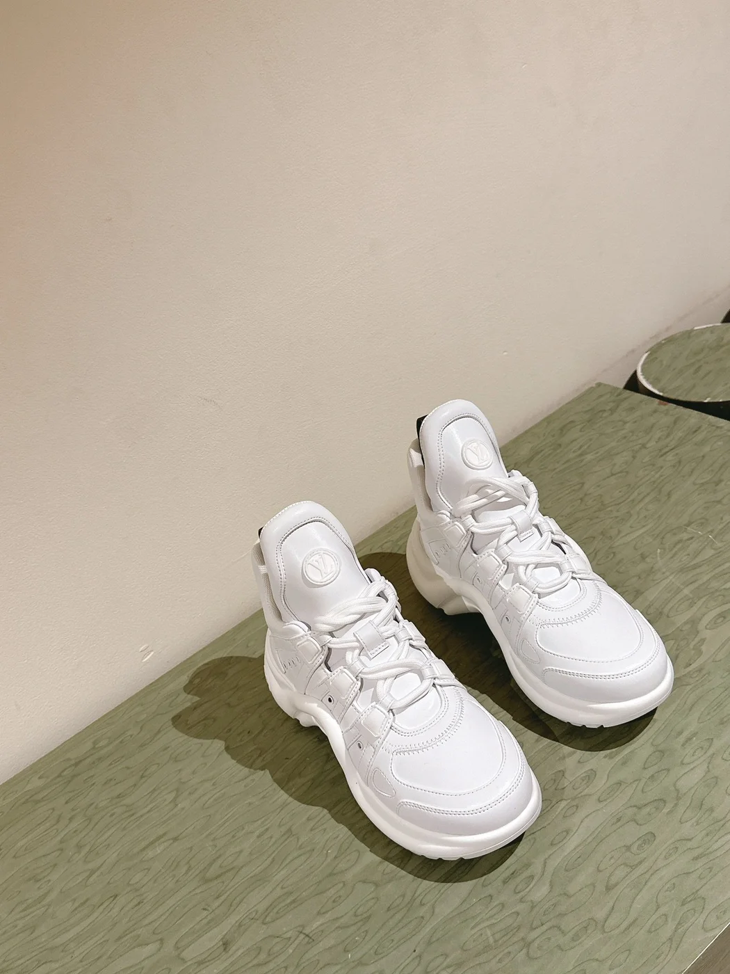 Louis Vuitton Women White Leather Chunky Sneakers product view 3