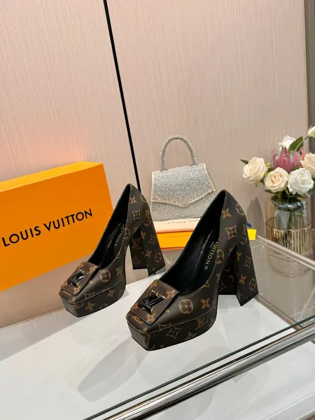 Louis Vuitton Women Brown Leather Platform Heels product photo