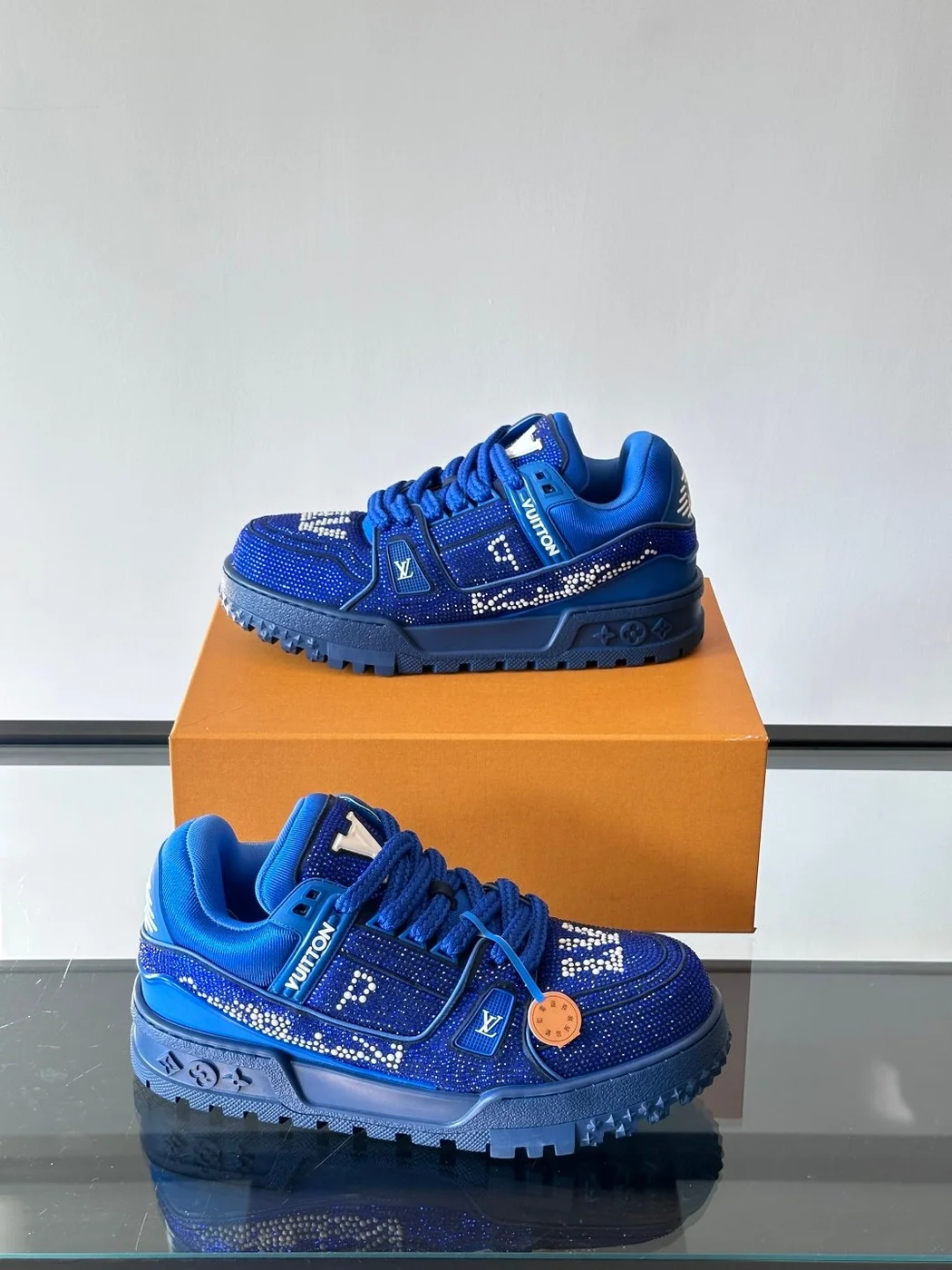 Louis Vuitton Men Blue Fabric Embellished Sneakers product view 4