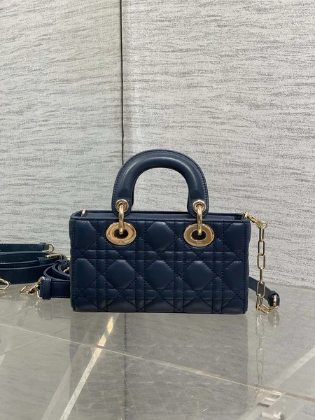 Dior Small Lady D‑Joy Bag 19 In Dark Blue Cannage Gold Hardware product view 2