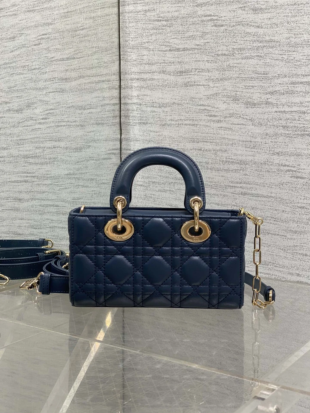 Dior Small Lady D‑Joy Bag 19 In Dark Blue Cannage Gold Hardware product view 2