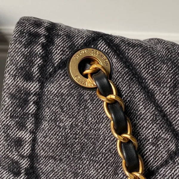 Chanel Maxi Flapbag in washed denim with gold-tone metal hardware Bag product view 5