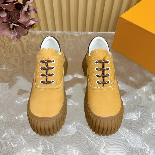 Louis Vuitton Women Mustard Suede Lace-Up Sneakers product view 5