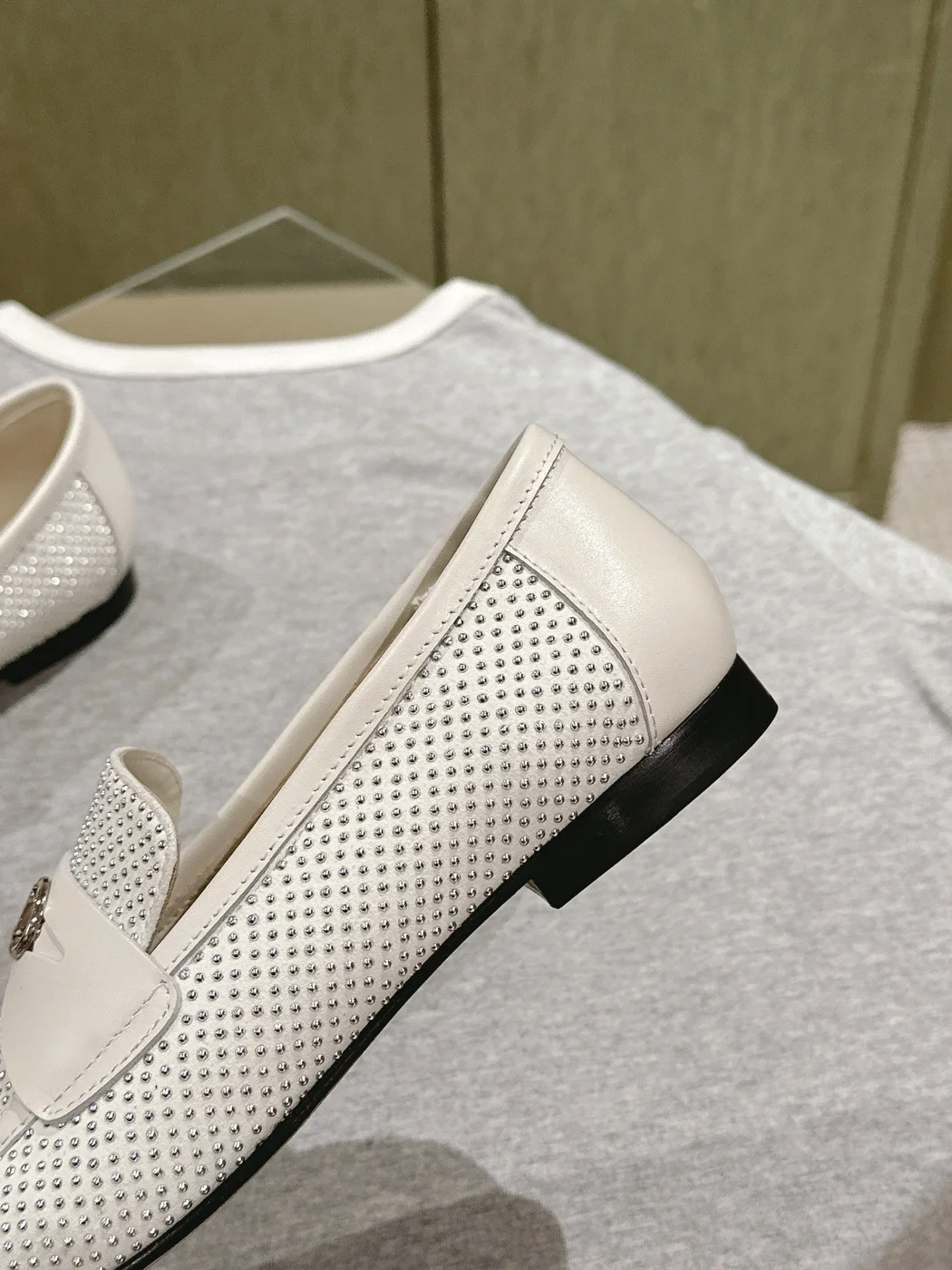 Louis Vuitton Women White Leather Studded Loafers product view 5