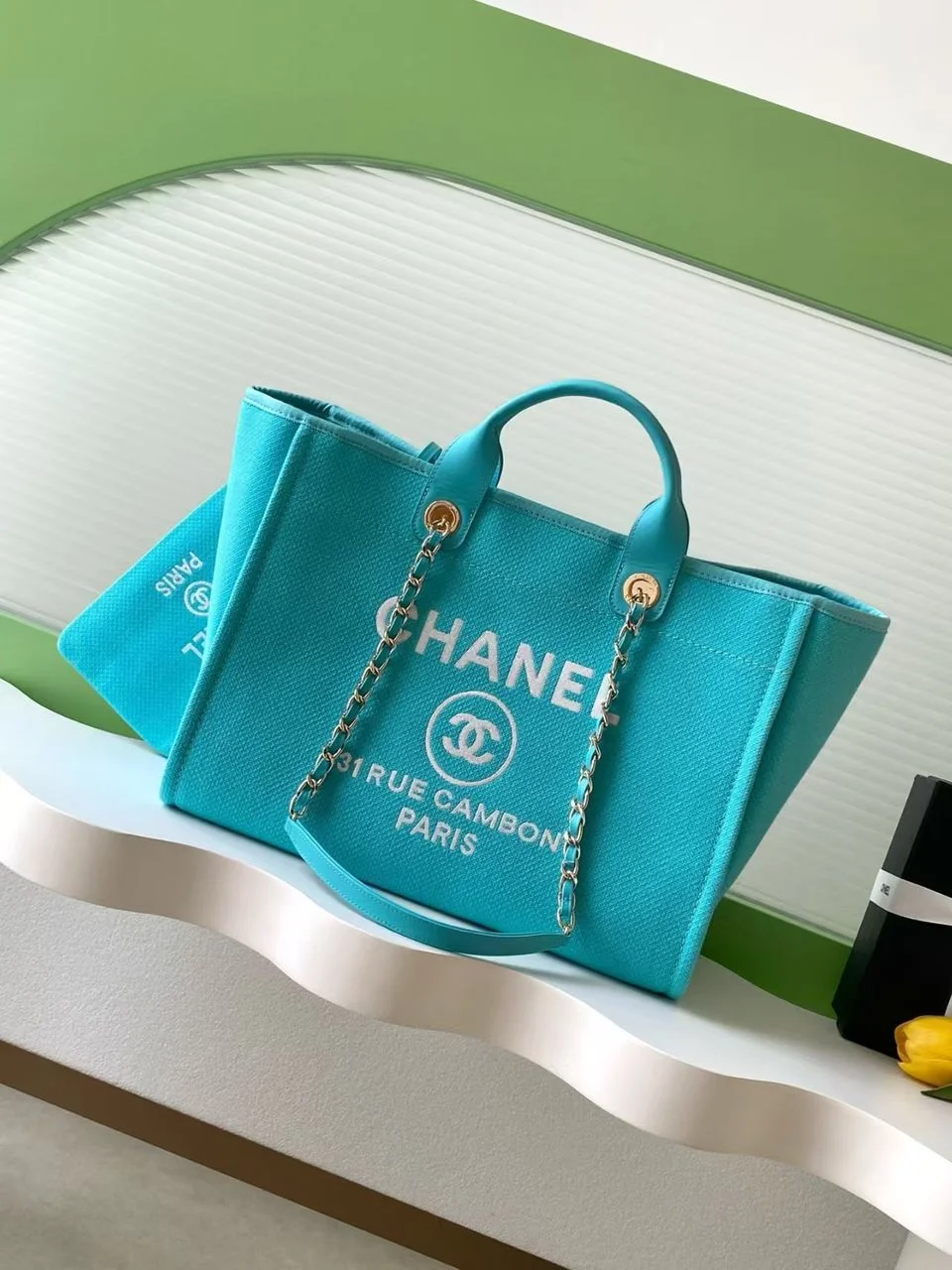 Chanel Deauville Tote in Blue and white product view 1