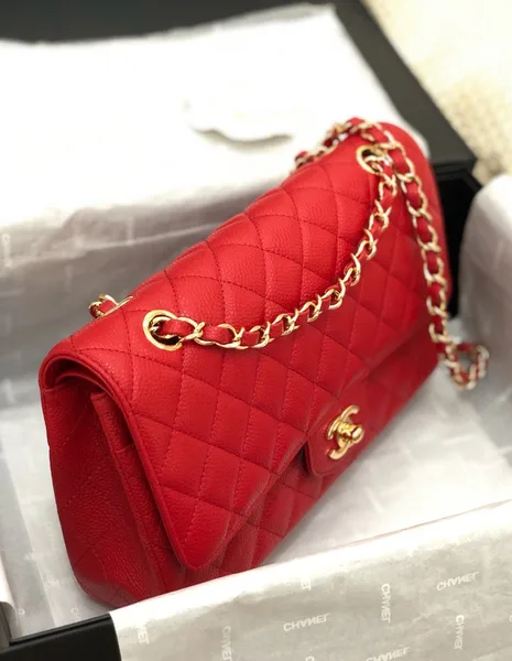 Chanel Flap Bag Medium 25 cm Red Caviar Gold Hardware product view 7