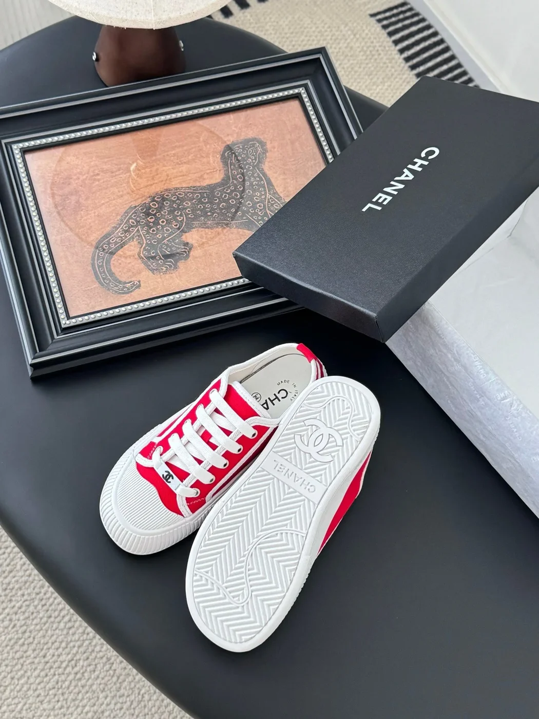 Chanel Women Red Canvas And Rubber Sneakers product view 5