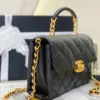 Chanel Handle Woman’s Black Leather Handbags Pebbled Leather 19 cm product view 3