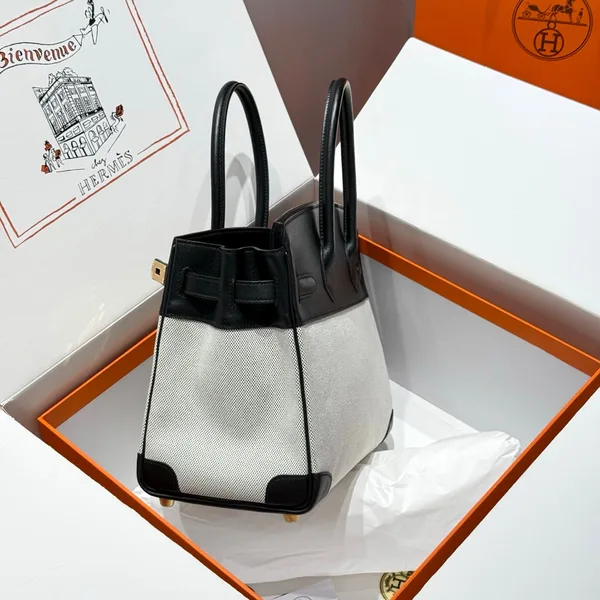 Hermès Quadrille Birkin 30 In Black Swift White Toile Canvas Bag product view 3