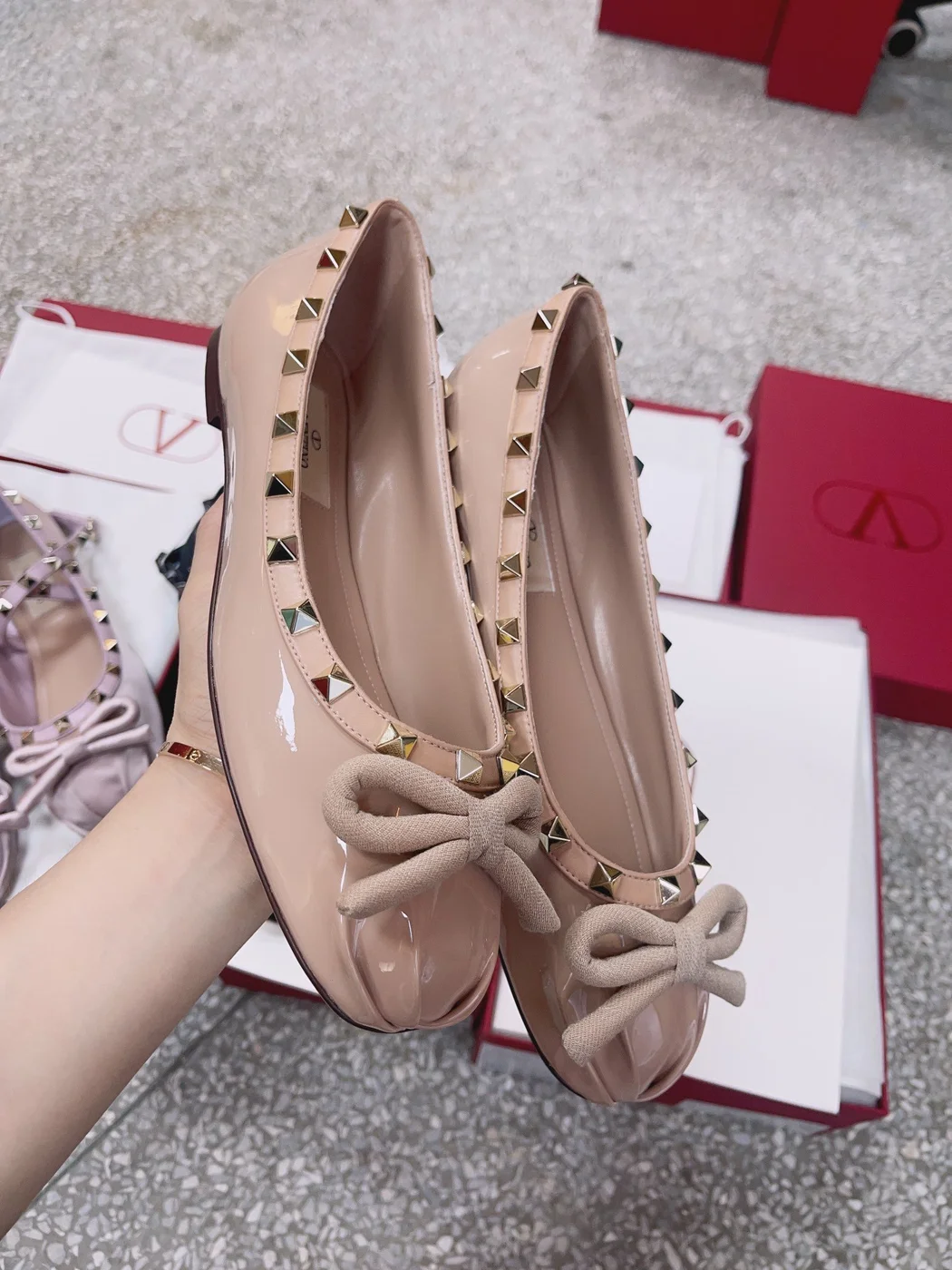 Valentino Women Nude Patent Leather Studded Flats product view 5