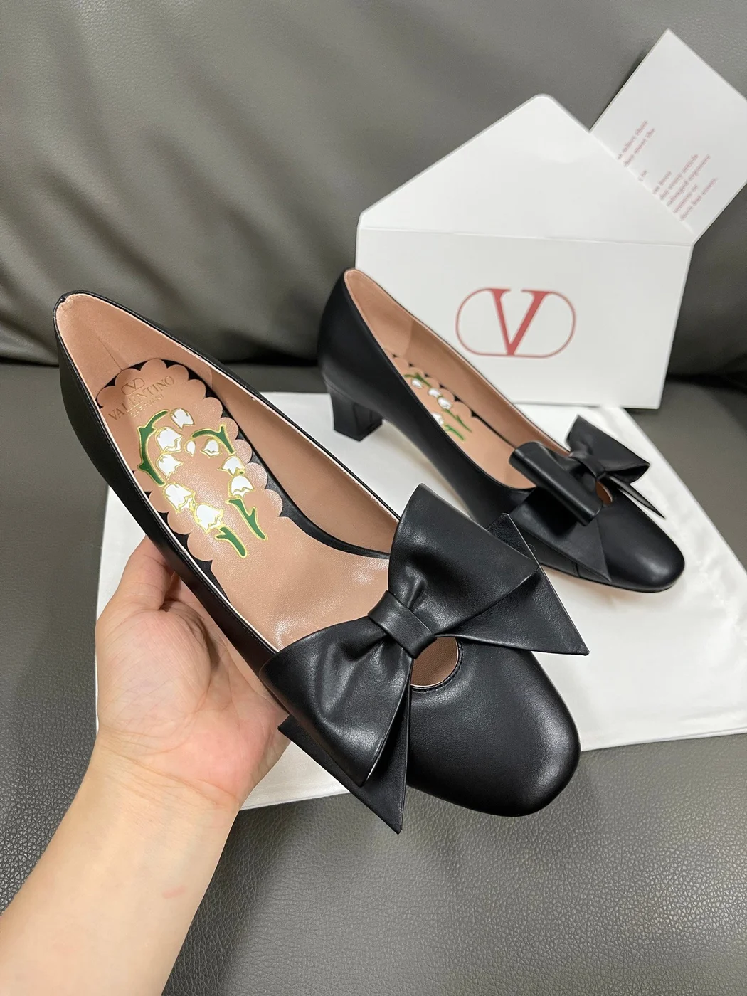 Valentino Women Black Leather Bow Detail Flats product view 5