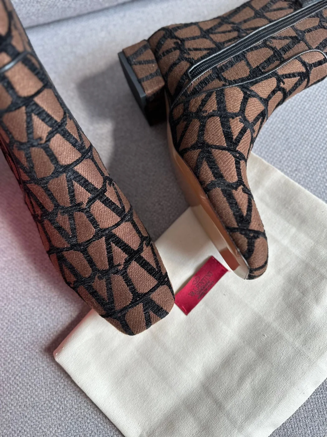 Valentino Women Brown Fabric Logo Pattern Boots product view 6