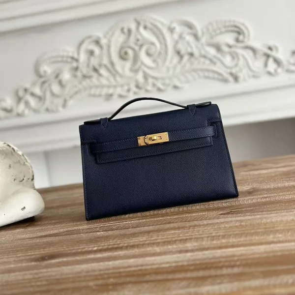 Hermès Kelly Mini Pochette 22 In Navy Blue Bag product view 1