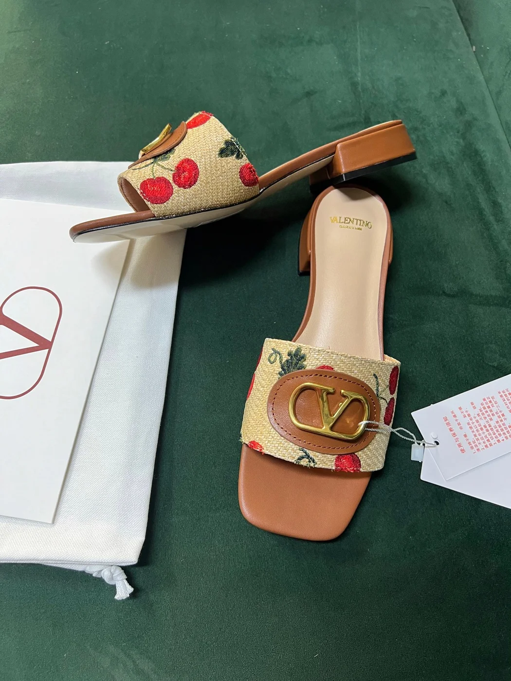 Valentino Women Brown Leather Canvas Floral Mules product view 5