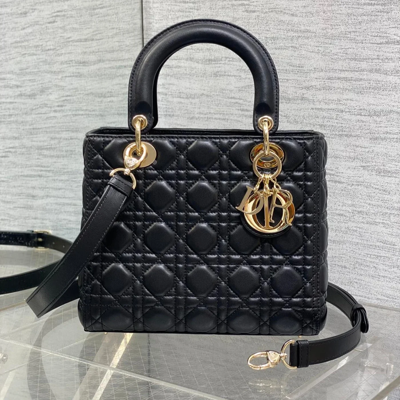 Dior Lady Black Gold Hardware (Medium size) Bag product view 1