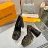 Louis Vuitton Women Brown Leather Platform Heels product view 5