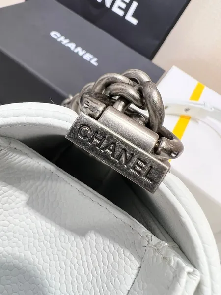 Chanel Boy Bag Medium 25 White Caviar Ruthenium Hardware product view 5