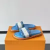 Louis Vuitton Men Blue Denim Canvas Slides product view 3