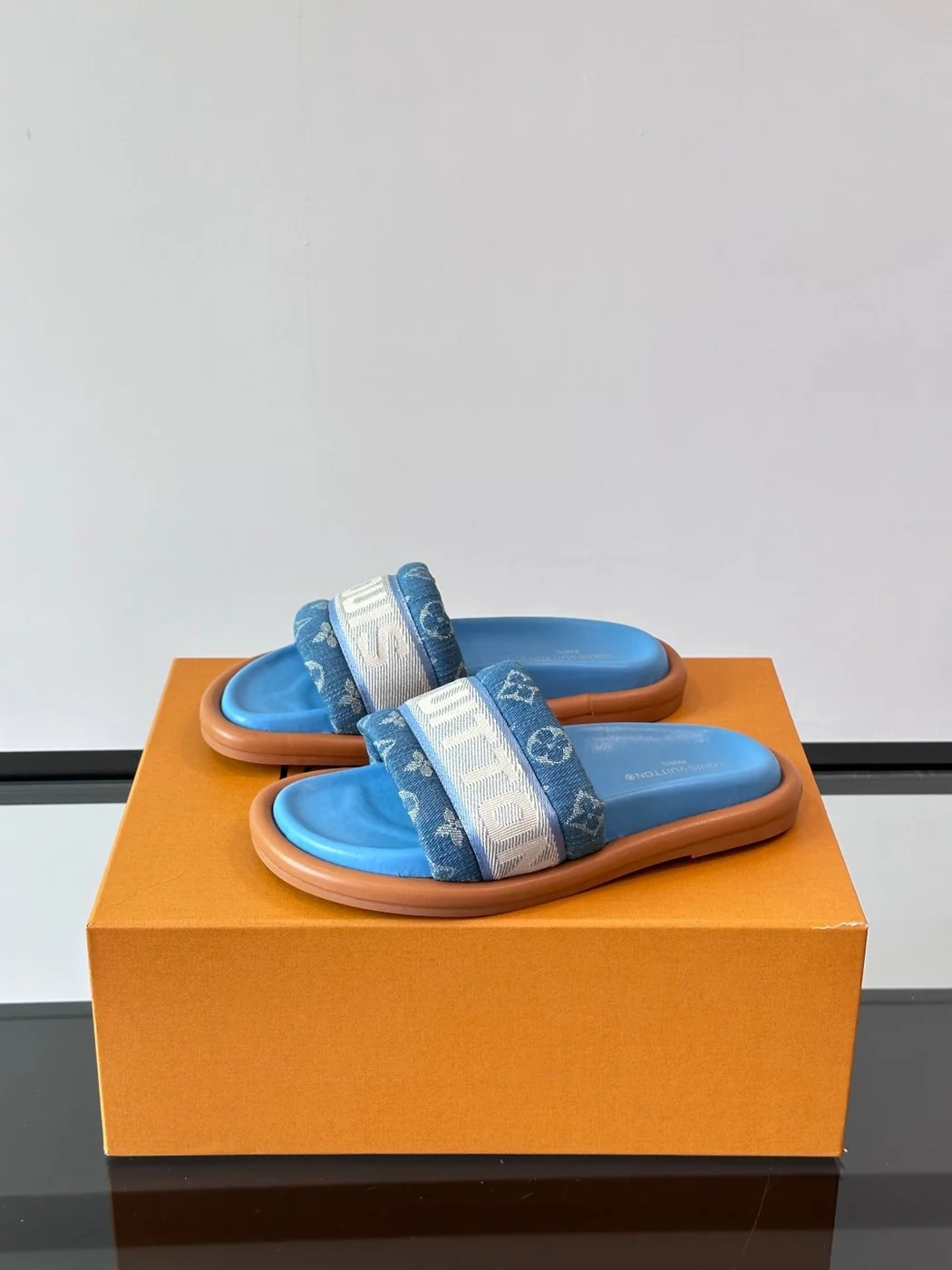 Louis Vuitton Men Blue Denim Canvas Slides product view 3